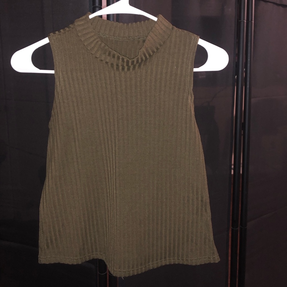 Olive Green Turtle Neck Crop Top